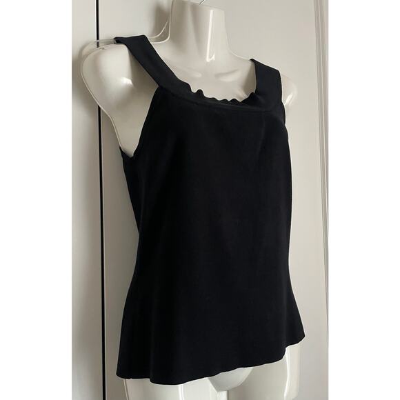 Women’s Black Ribbed Silk Minimalist Stretch Classy Tank Top By Artisan - Large - Picture 2 of 6